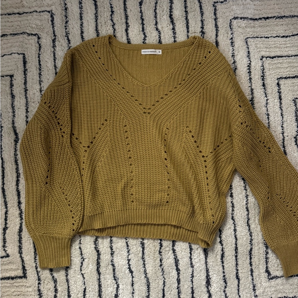 moon & madison Olive V-Neck Sweater